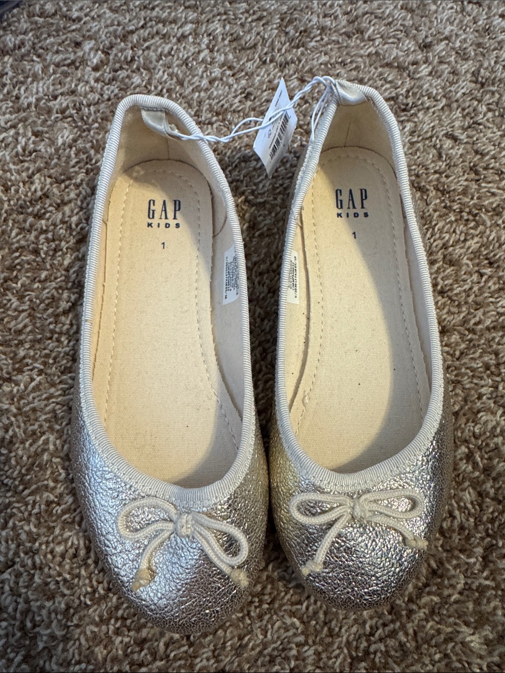 GAP Kids Metallic Silver Ballet Flats with Bow